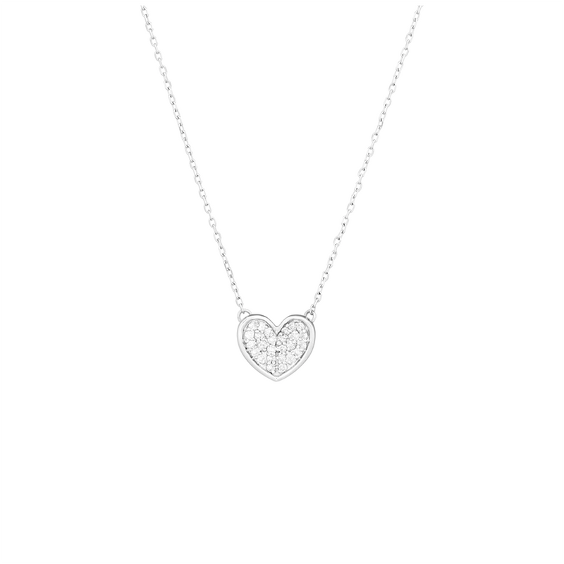 Pave Folded Heart Necklace | 14K White Gold