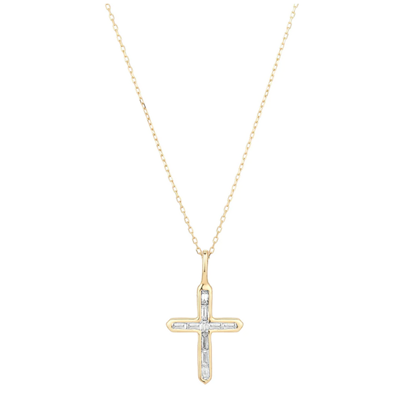 Baguette Cross Necklace | 14K Gold