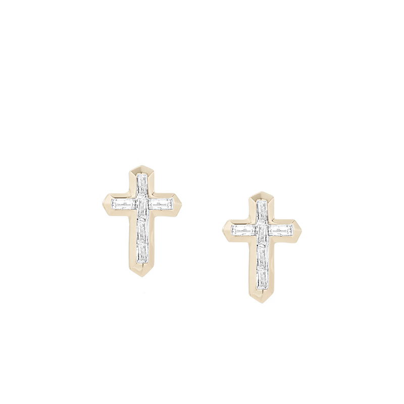 Baguette Cross Earrings | 14K Gold
