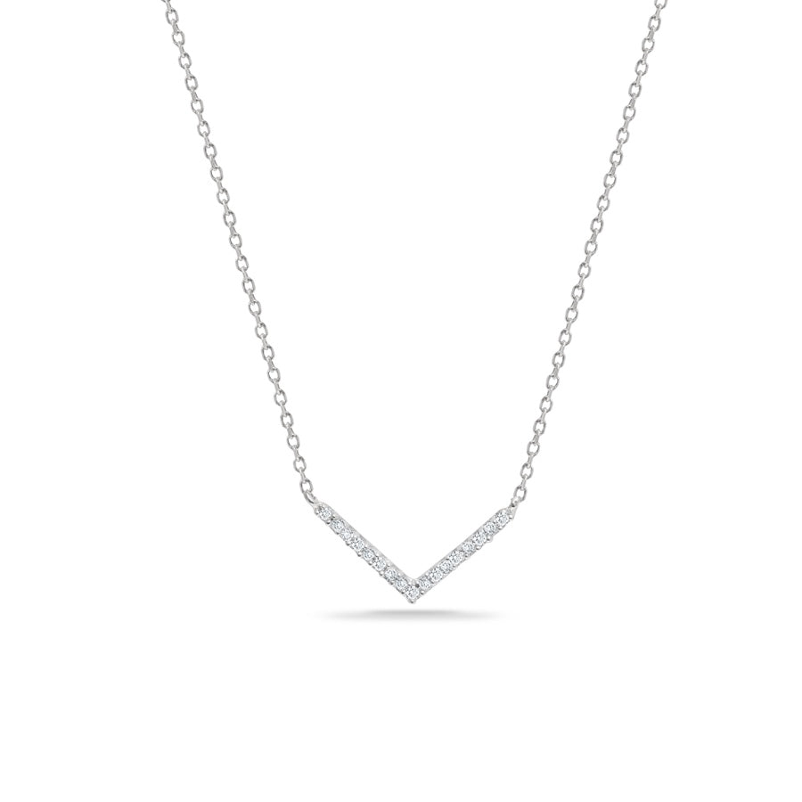 Tiny Pavé V Necklace | 14K White Gold – Milly & Grace